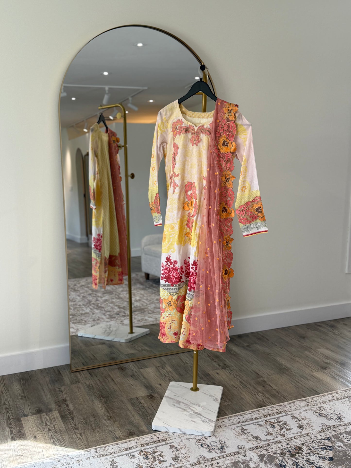 Yellow & Coral Salwar Kameez