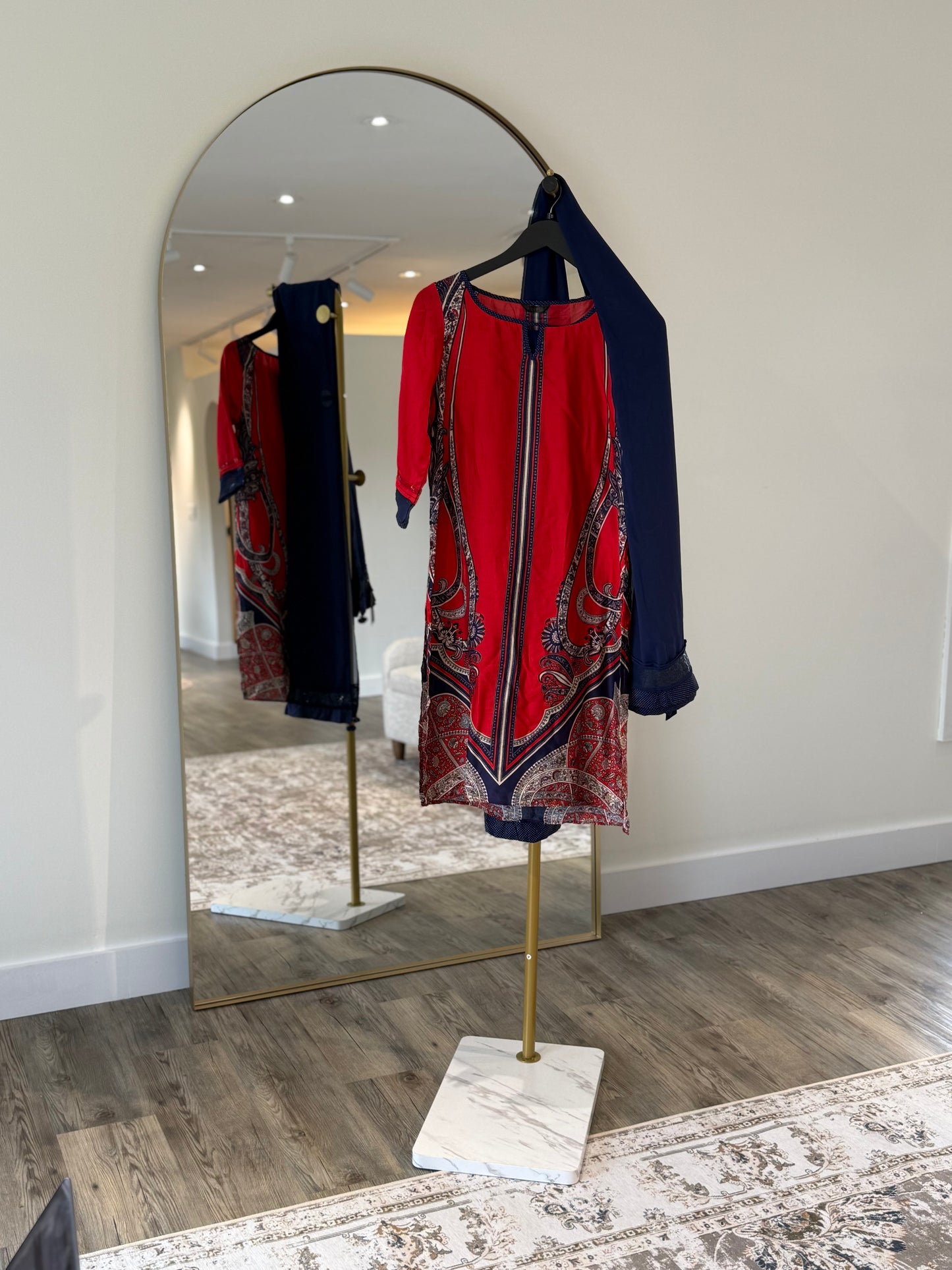 Red & Navy Silk Salwar Kameez