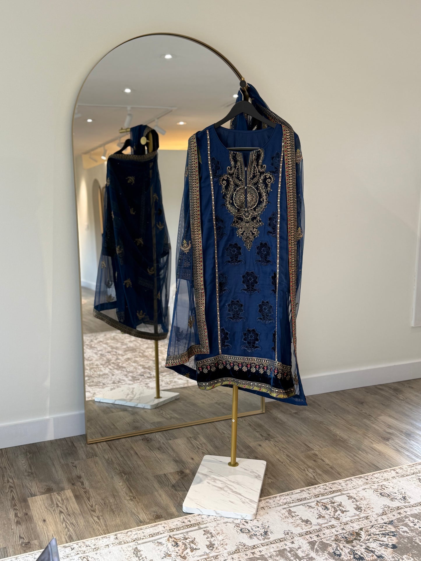 Navy Blue and Green Kameez and Dupatta