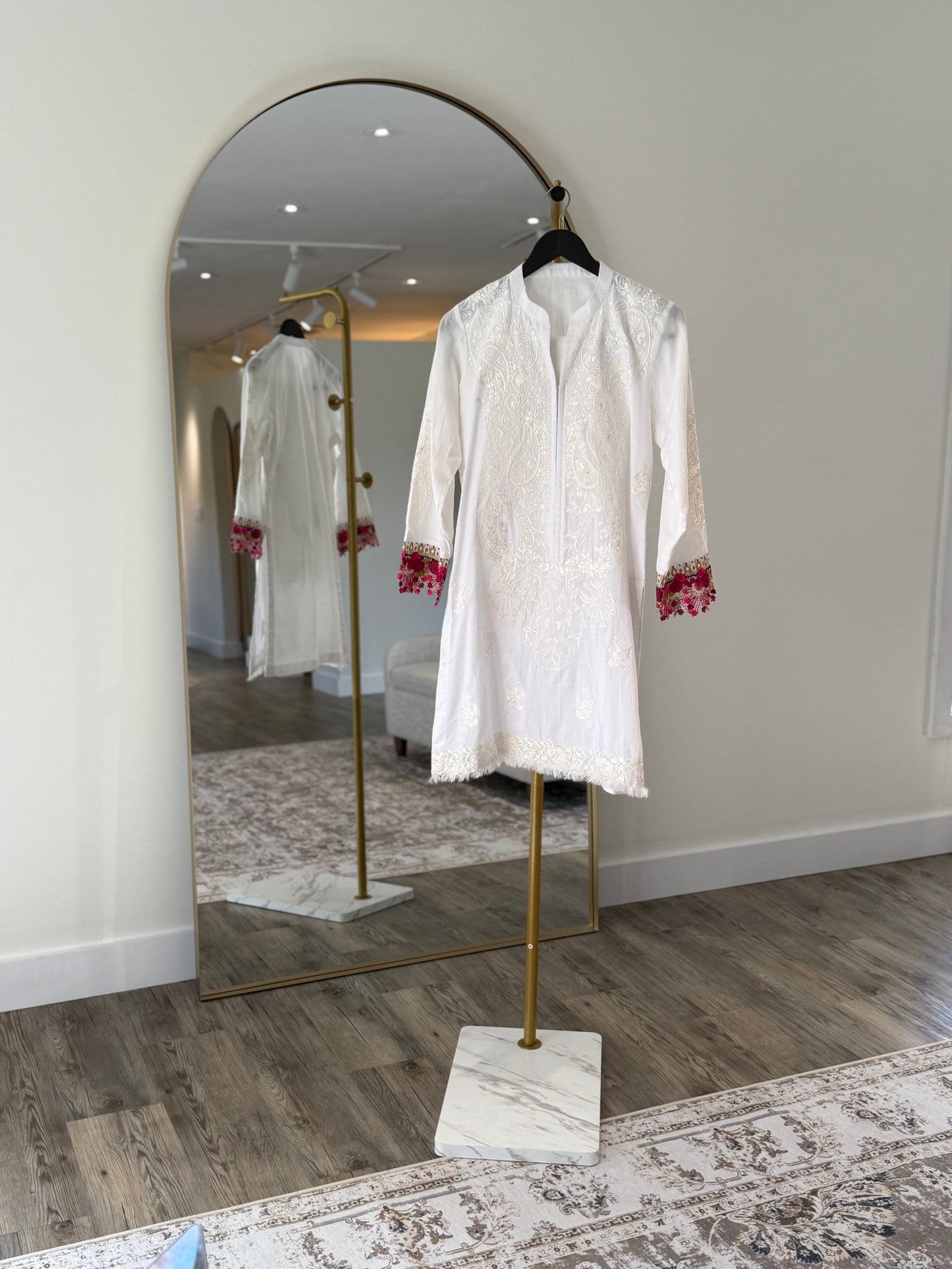 White Cotton Salwar Kameez with Flowers