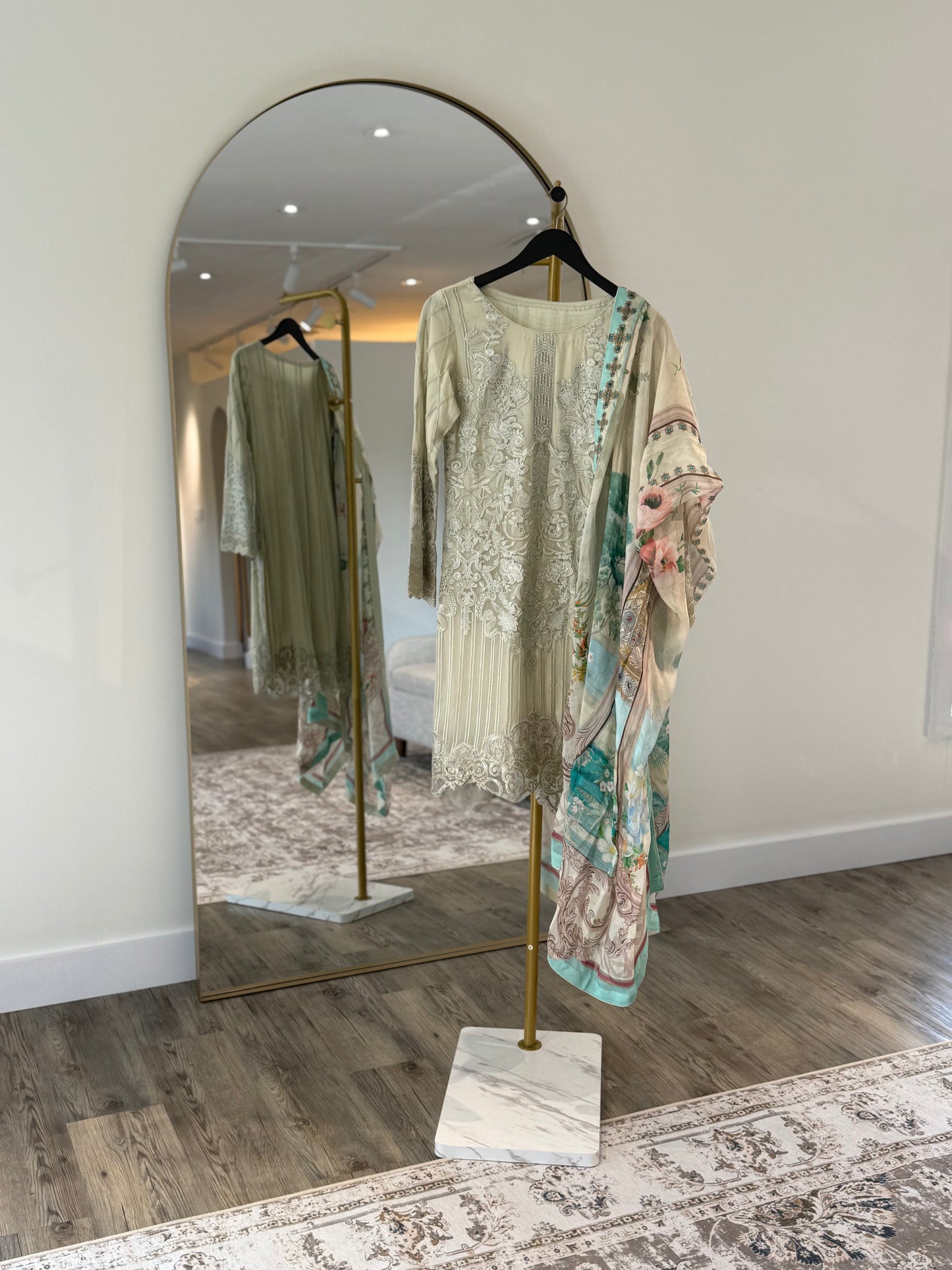 Green Floral Salwar Kameez with Silk Printed Dupatta