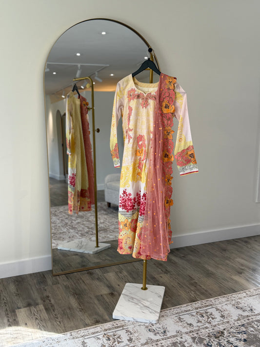 Yellow & Coral Salwar Kameez