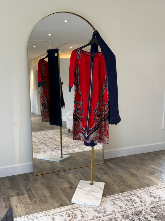 Red & Navy Silk Salwar Kameez