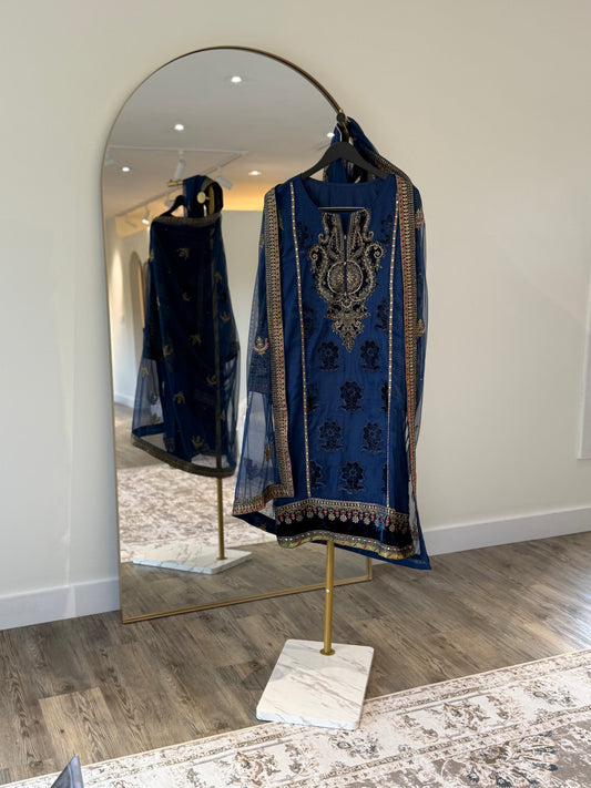 Navy Blue and Green Kameez and Dupatta