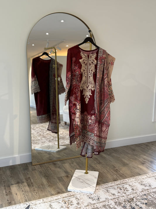 Maroon Printed Salwar Kameez