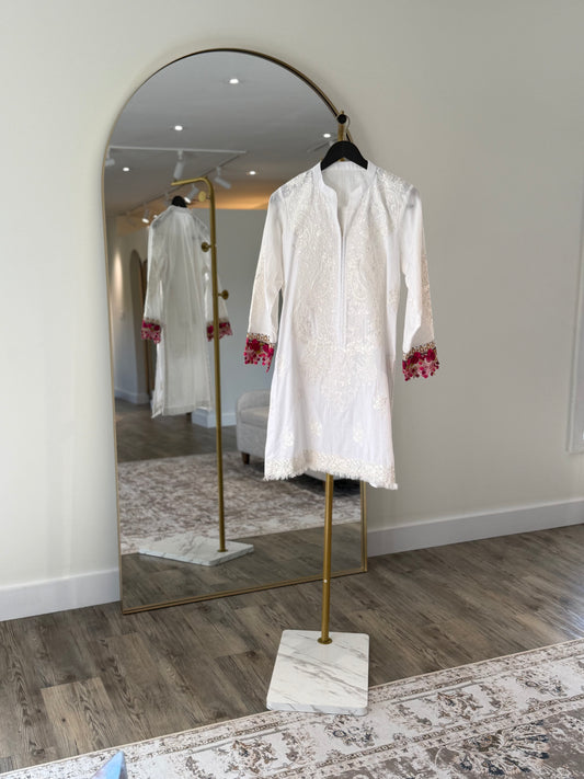 White Cotton Salwar Kameez with Flowers