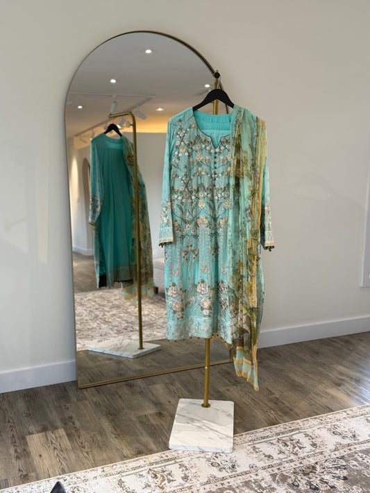 Turquoise Floral Salwar Kameez