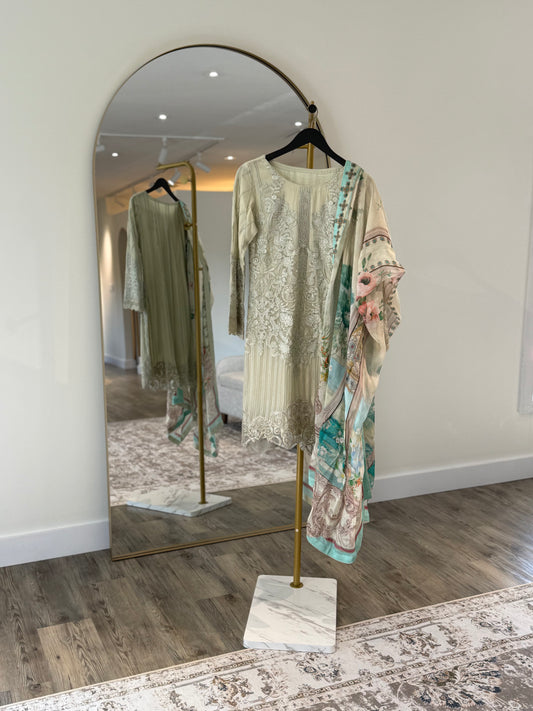Green Floral Salwar Kameez with Silk Printed Dupatta