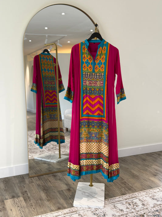 Fuscia Printed Anarkali